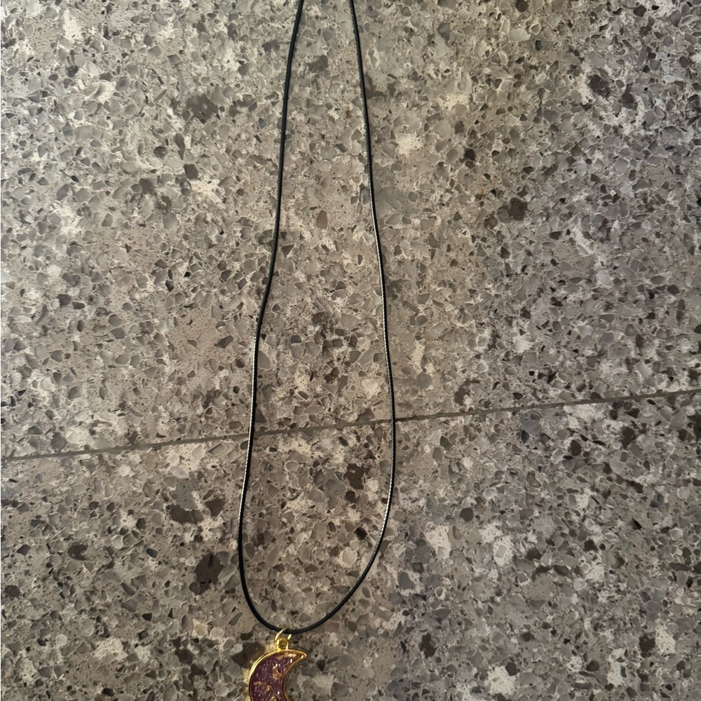 Elegant Gold and Purple Crescent Moon Pendant Necklace - Picture 5 of 8